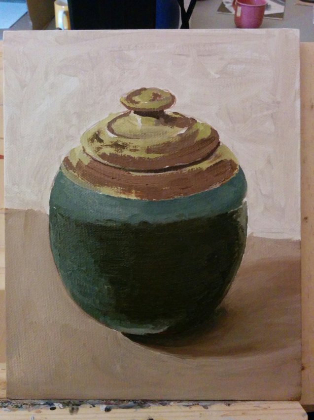 Green earthen pot early layers
