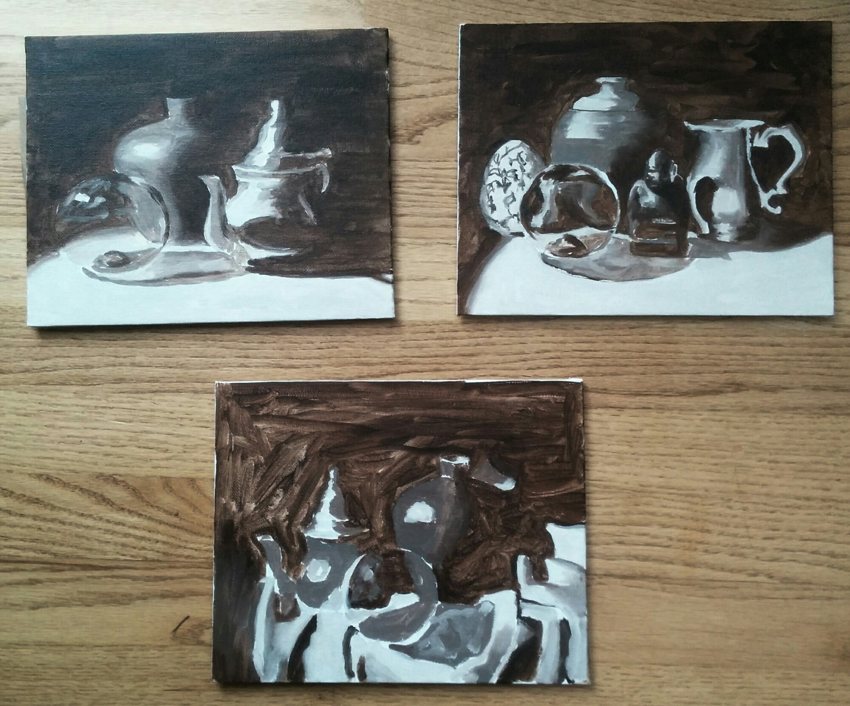 Several still life underpaintings