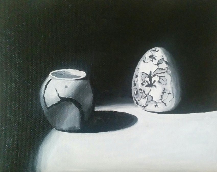 Pot and painted egg underpainting