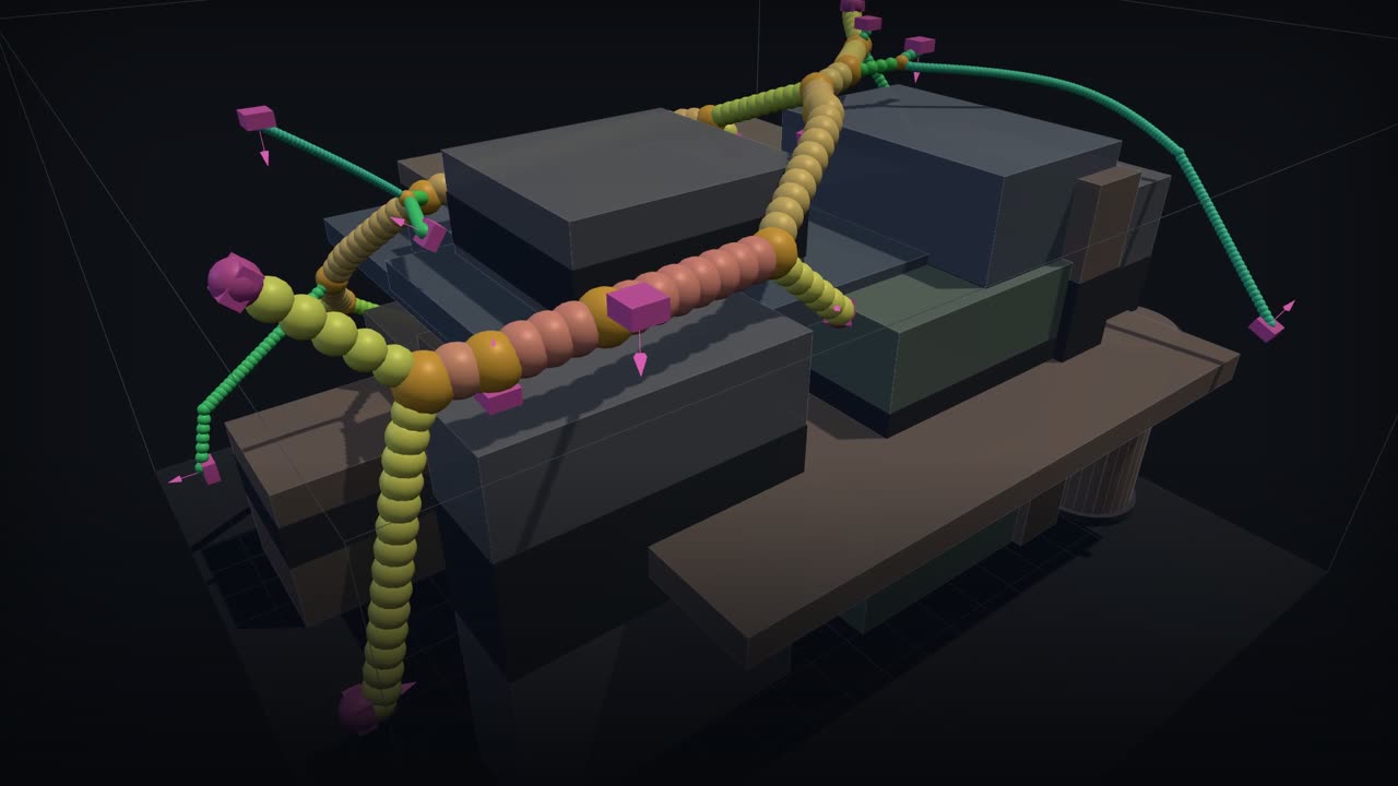 Cable harness routed by AI agents through an engine bay